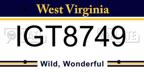 IGT8749 West Virginia License Plate