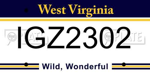 IGZ2302 West Virginia License Plate