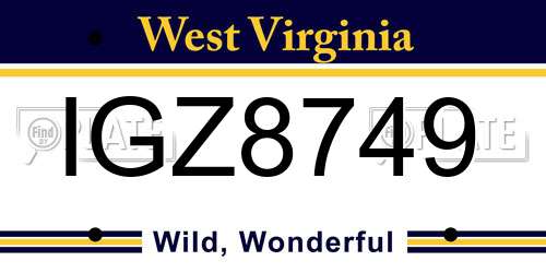 IGZ8749 West Virginia License Plate