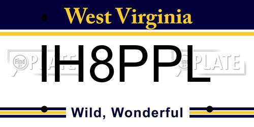 IH8PPL West Virginia License Plate