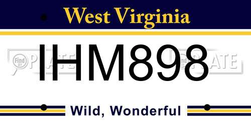 IHM898 West Virginia License Plate
