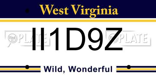 II1D9Z West Virginia License Plate