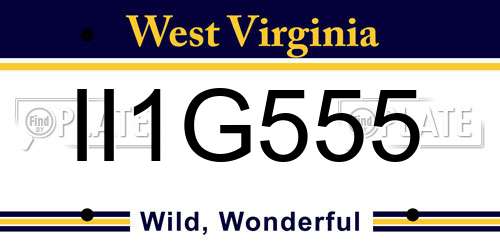 II1G555 West Virginia License Plate