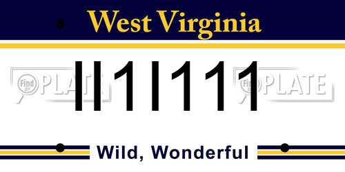 II1I111 West Virginia License Plate