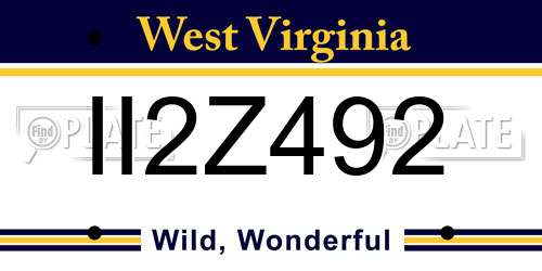 II2Z492 West Virginia License Plate