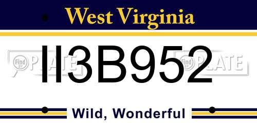 II3B952 West Virginia License Plate