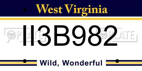 II3B982 West Virginia License Plate