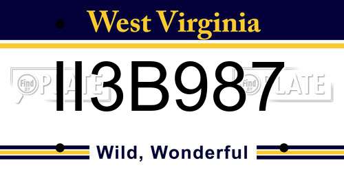 II3B987 West Virginia License Plate