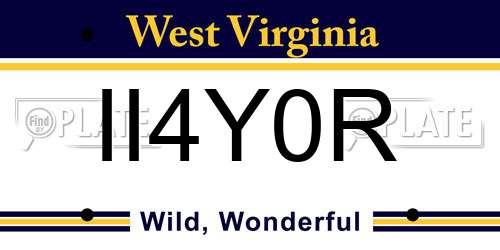 II4Y0R West Virginia License Plate