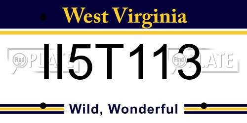 II5T113 West Virginia License Plate