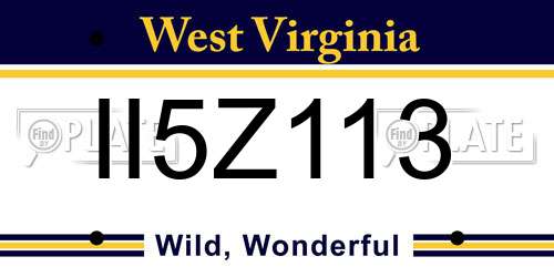 II5Z113 West Virginia License Plate