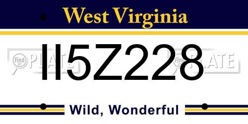II5Z228 West Virginia License Plate