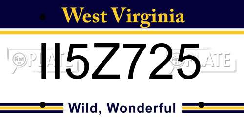 II5Z725 West Virginia License Plate
