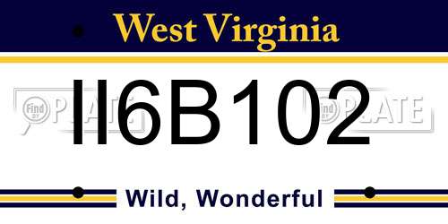 II6B102 West Virginia License Plate