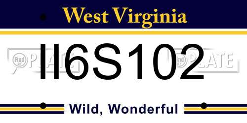 II6S102 West Virginia License Plate