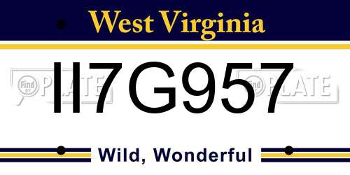 II7G957 West Virginia License Plate
