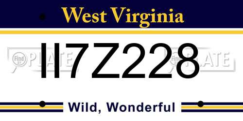 II7Z228 West Virginia License Plate