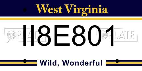 II8E801 West Virginia License Plate