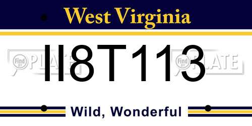 II8T113 West Virginia License Plate