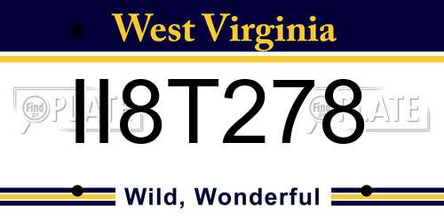 II8T278 West Virginia License Plate