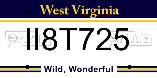 II8T725 West Virginia License Plate