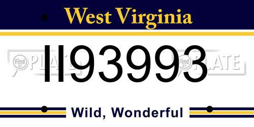 II93993 West Virginia License Plate