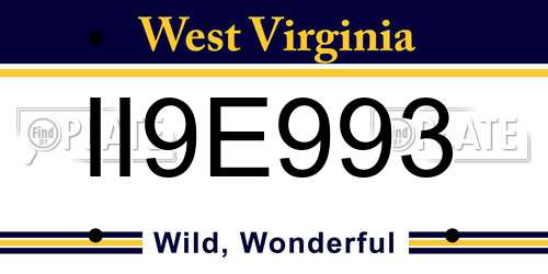 II9E993 West Virginia License Plate