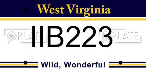 IIB223 West Virginia License Plate
