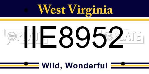 IIE8952 West Virginia License Plate