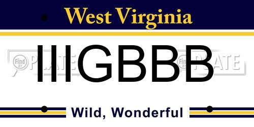 IIIGBBB West Virginia License Plate