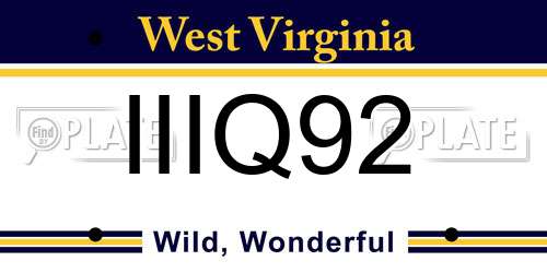 IIIQ92 West Virginia License Plate