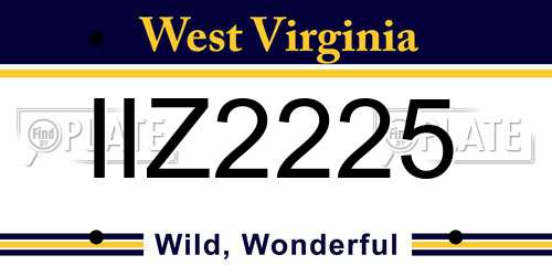 IIZ2225 West Virginia License Plate
