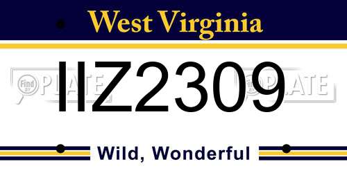 IIZ2309 West Virginia License Plate