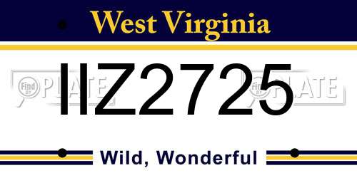 IIZ2725 West Virginia License Plate