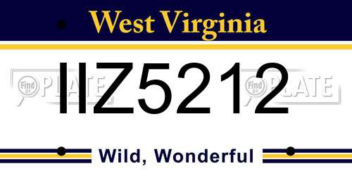 IIZ5212 West Virginia License Plate
