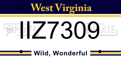 IIZ7309 West Virginia License Plate