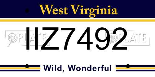 IIZ7492 West Virginia License Plate