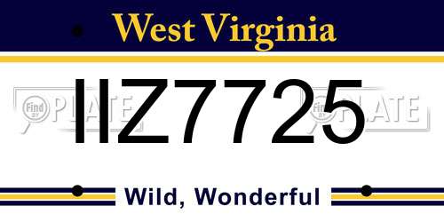 IIZ7725 West Virginia License Plate