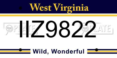 IIZ9822 West Virginia License Plate