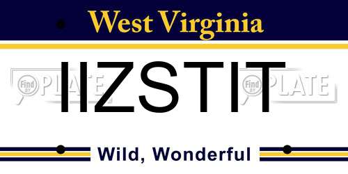 IIZSTIT West Virginia License Plate