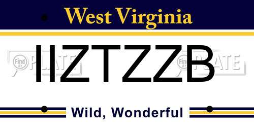 IIZTZZB West Virginia License Plate