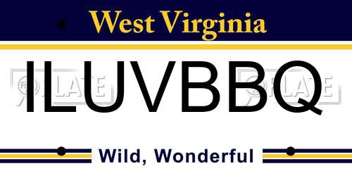 ILUVBBQ West Virginia License Plate