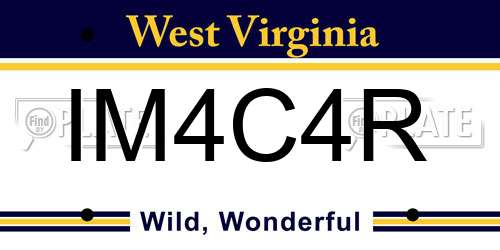IM4C4R West Virginia License Plate