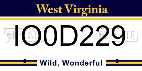 IO0D229 West Virginia License Plate