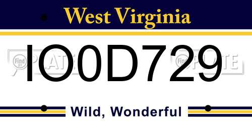 IO0D729 West Virginia License Plate