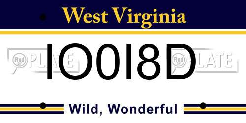 IO0I8D West Virginia License Plate