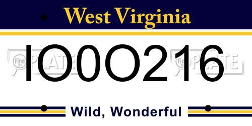 IO0O216 West Virginia License Plate