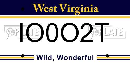 IO0O2T West Virginia License Plate