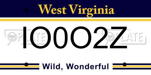 IO0O2Z West Virginia License Plate
