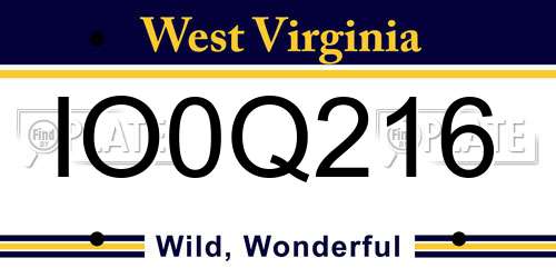 IO0Q216 West Virginia License Plate